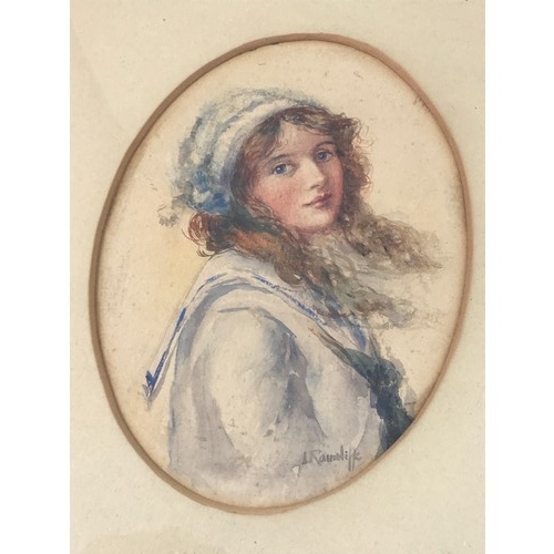 2 - WATERCOLOUR DEPICTING A YOUNG GIRL, APPROX. 10 X 14 cm, INDISTINCTLY SIGNED