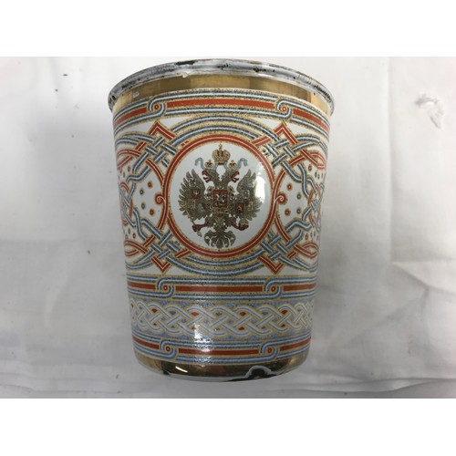 280 - 1896 ENAMEL BEAKER WITH MISCELLANEOUS CHINA GLASS ETC