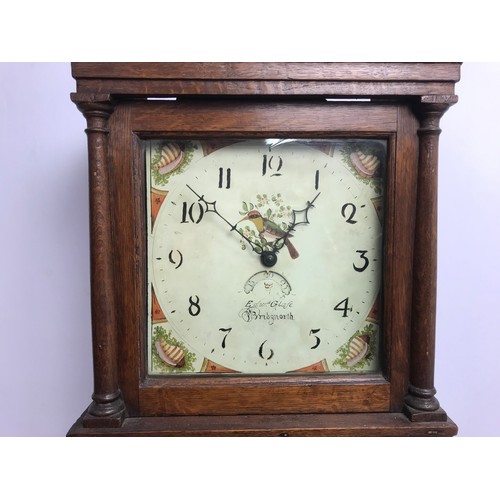 329 - OAK CASE 30 HOUR LONG CASE CLOCK WITH PAINTED DIAL EDW. GLAFE, BRIDGEWATER