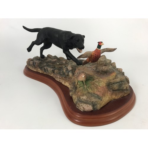 197 - BORDER FINE ARTS BLACK LABRADOR AND PHEASANTS FIGURE GROUP, BESWICK BLACK LABRADOR FIGURE AND ONE OT... 