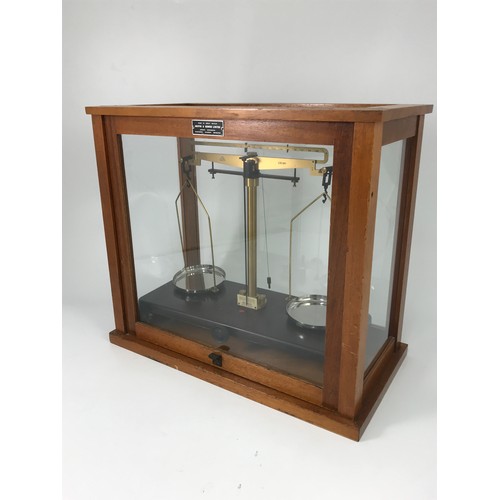 642 - SCIENTIFIC BALANCE SCALES IN FITTED CASE BY GRIFFIN AND GEORGE LTD