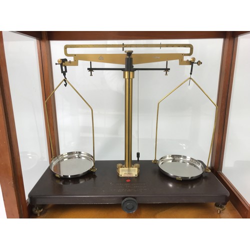 642 - SCIENTIFIC BALANCE SCALES IN FITTED CASE BY GRIFFIN AND GEORGE LTD