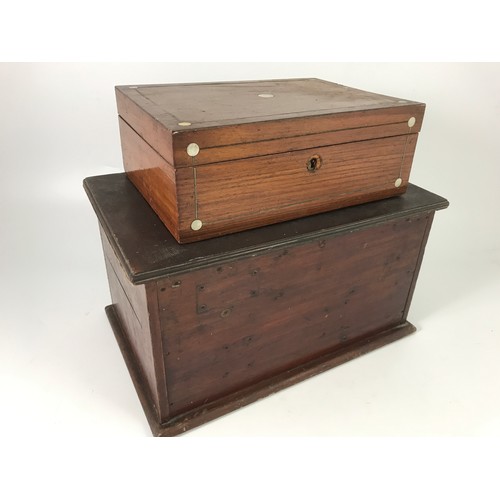 522 - ROSEWOOD WRITING BOX AND ONE OTHER BOX WITH HINGED LID