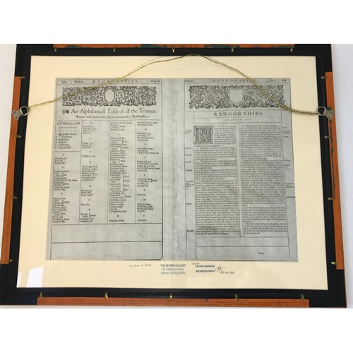 83 - JOHN SPEEDE HAND COLOURED MAP DEPICTING RADNOR DATED 1618 IN DOUBLE SIDED FRAME