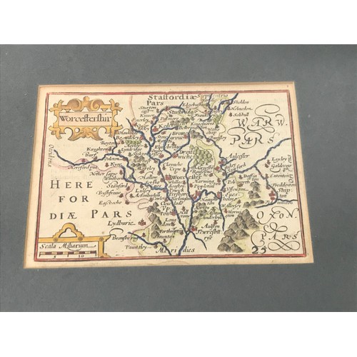 81 - SMALL FRAMED MAP OF WORCESTERSHIRE PETER VAN DER KEERE ENGRAVER  NOTTINGHAMSHIRE H MOLL AND UNFRAMED... 