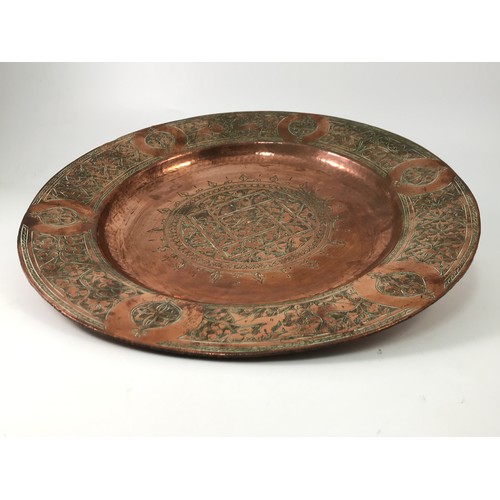 437 - INDIAN COPPER TRAY, APPROX 38cm WIDE