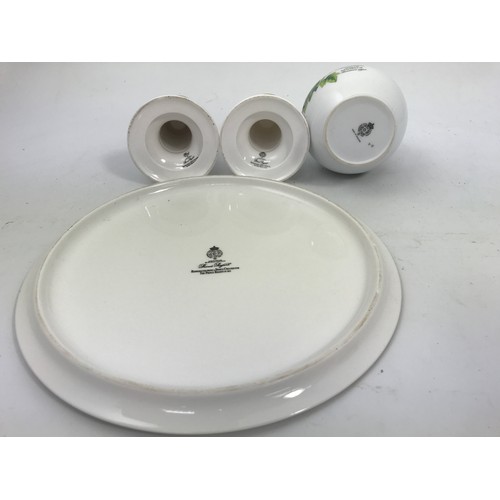 132 - ROYAL WORCESTER PRINCE REGANT CAKE STAND! PAIR CANDLESTICKS  & ROYAL WORCESTER VASE