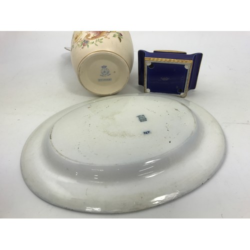 270 - CARLTON WARE BLUSH IVORY BISCUIT BARREL, CIGARETTE BOX & COPELAND SPODE OVAL DISH