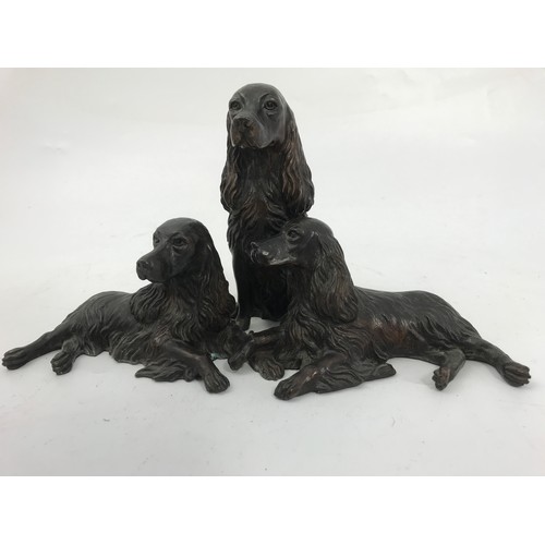 447 - CAST METAL MODEL OF SPANIELS  &  CAST HEAVY MODEL OF A CHEUB ON PLINTH