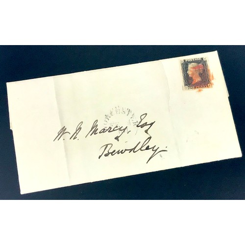 300 - GB 1841 COVER WORCESTER AND BEWDLEY, 1d BLACK 4 MARGIN 0J PLATE 6 TIED BY WORCS DBL ARC