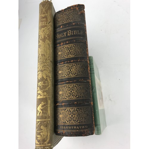 65 - MISC BOOKS INC BOUND VOLUME OF THE FIELD MAGAZINE, TRACTION ENGINES AND A FAMILY BIBLE