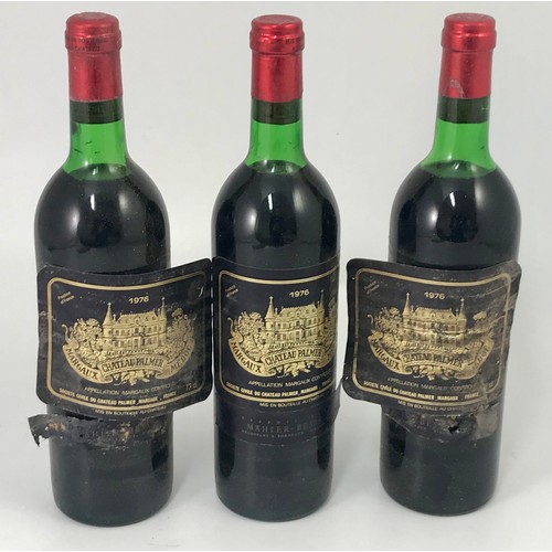 467 - 3 BOTTLES CHATEAU PALMER MARGAUX 1976, Provenance- from the cellar of a titled gentleman