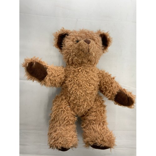 54 - VINTAGE TEDDY BEAR APPROX 22 INCHES TALL WITH LEATHER PAWS PADDED FEET, APPEARS STRAW STUFFED, PLUS ... 