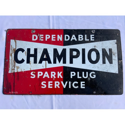 5 - ENAMEL SIGN, DEPENDABLE CHAMPION SPARK PLUG SERVICE 58 cm x 33 cm