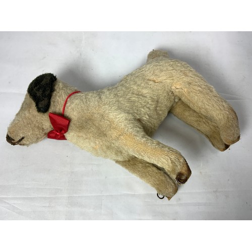 66 - LARGE VINTAGE STRAW FILLED TEDDY BEAR, BLACK NOSE T/W A VINTAGE STRAW FILLED DOG