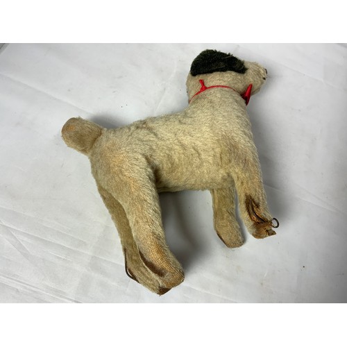 66 - LARGE VINTAGE STRAW FILLED TEDDY BEAR, BLACK NOSE T/W A VINTAGE STRAW FILLED DOG