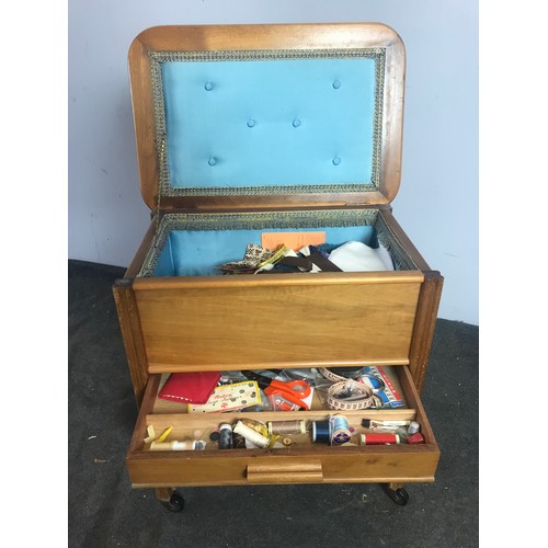 177 - OAK TROLLEY/WORK BOX AND CONTENTS