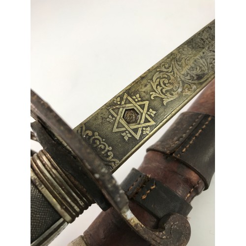 40 - HENRY WILKINSON OFFICER'S SWORD HAVING ETCHED BLADE, STEEL 3 BAR GUARD, WIRE BOUND FISH SKIN GRIP, L... 