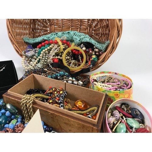 410 - BASKET OF MISC. COSTUME JEWELLERY, BEADS ETC.