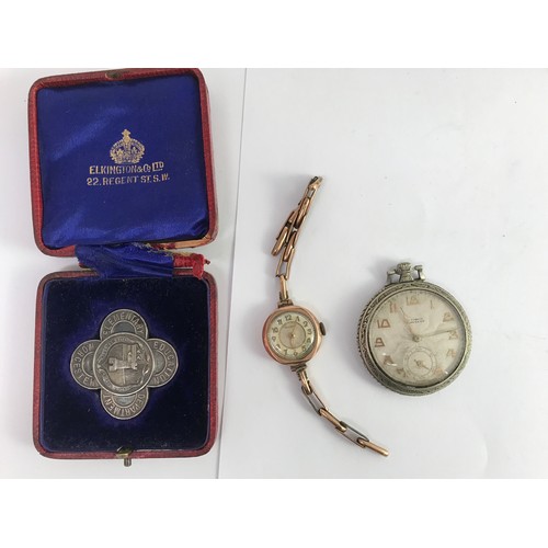 409 - JEWELLERY INC  GOLD LADIES WATCH, BROOCHES , MEDAL ETC