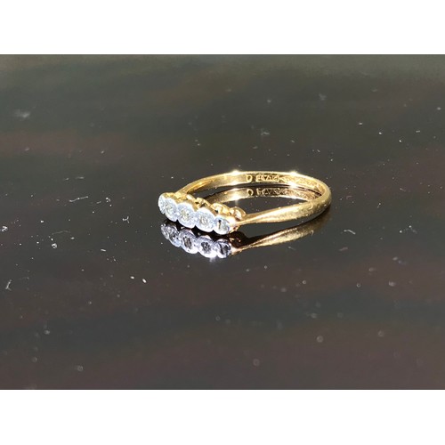 493 - 18ct GOLD AND PLATINUM SET HALF HOOP 5 STONE DIAMOND RING