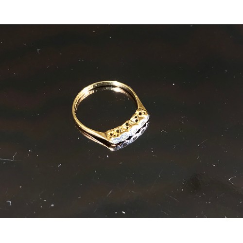 493 - 18ct GOLD AND PLATINUM SET HALF HOOP 5 STONE DIAMOND RING