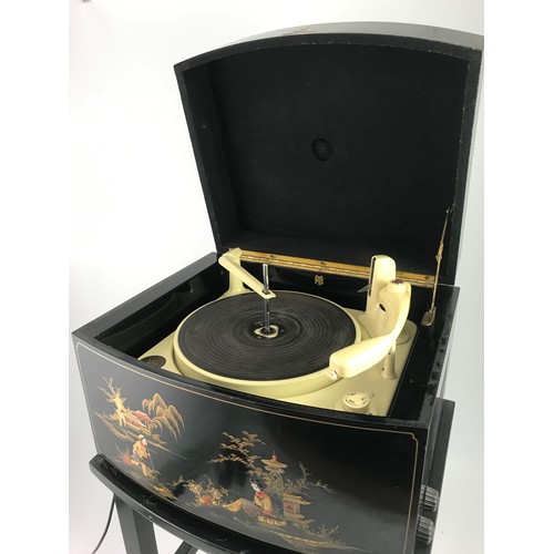 130 - PYE MONARCH VINTAGE RECORD PLAYER IN LACQUERED CHINOISERIE CABINET