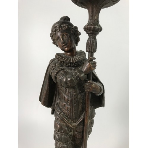 212 - SPELTER WARRIOR MYSTERY CLOCK HAVING GLASS GLOBE WITH ROMAN NUMERALS