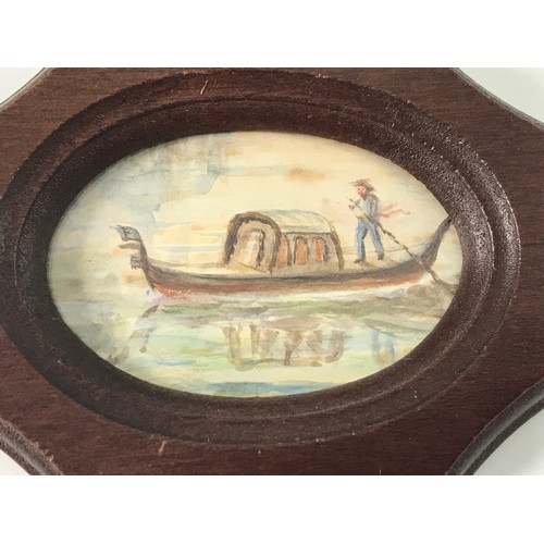 18 - 2 FRAMED MINIATURES, EACH DEPICTING A BOATING SCENE