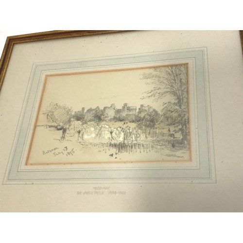 23 - SIR JAMES PIELE (1833-1906) BROWN WASH WATER COLOUR SKETCH DEPICTING BODIAM CASTLE TOGETHER WITH A W... 