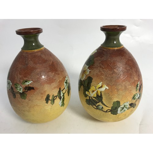 248 - PAIR OF DOULTON FAIENCE BULBOUS VASES DATED 1887  21cm TALL