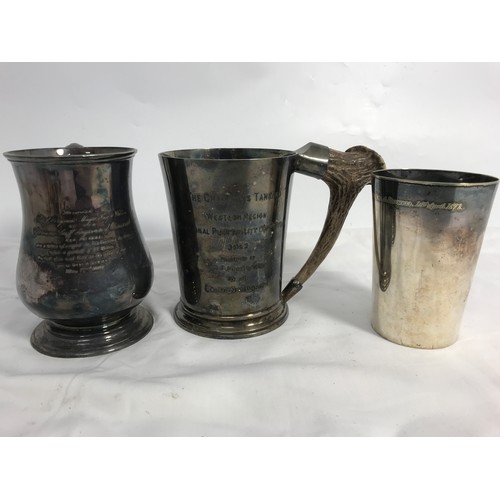 290 - SILVER PLATED TANKARDS AND CHRISTENING MUGS ETC