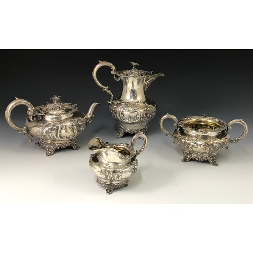 349 - A WILLIAM IV GOOD QUALITY FOUR-PIECE SILVER TEA SERVICE BY JOHN TAPLEY, LONDON 1837, THE TEAPOT AND ... 