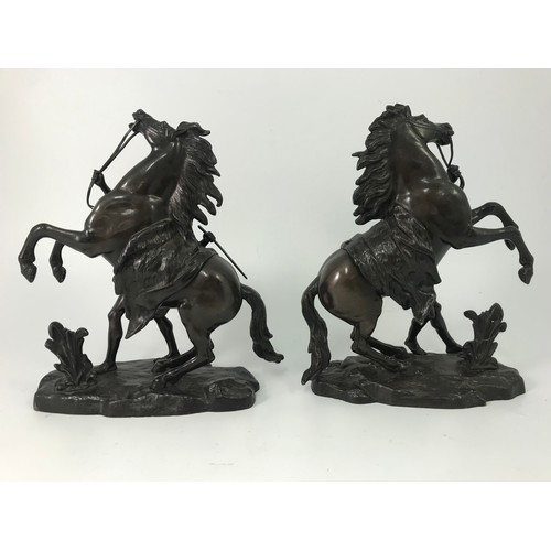 179 - PAIR OF CAST BRONZE FIGURES DEPICTING HORSES AND HANDLER INDISTINCTLY SIGNED PROBABLY COUSTOU