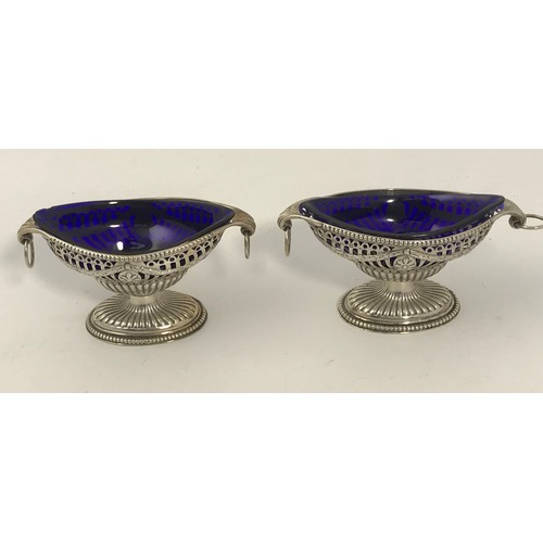 338 - PAIR OF HALLMARKED SILVER BASKET SALTS WITH LINERS 184g