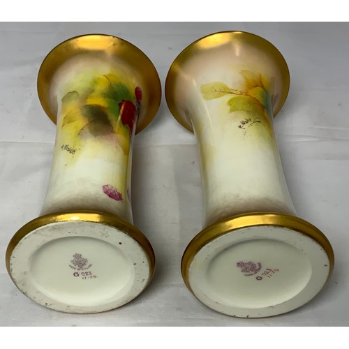 256 - PAIR OF ROYAL WORCESTER VASES, SHAPE G923, APPROX 19 cm TALL, DECORATED STILL LIFE OF FRUIT, SIG K B... 