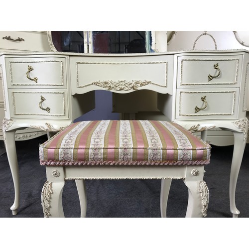 104 - LOUIS XV STYLE OLYMPUS ANTOINETTE BEDROOM SUITE COMPRISING PAIR OF BEDSIDE CABINETS, HEADBOARD, DRES... 