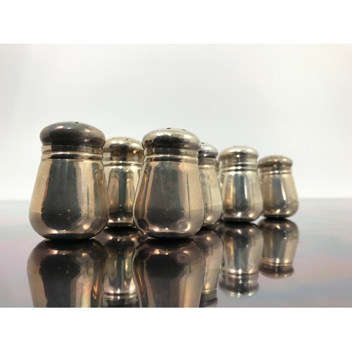 353 - CASED SET OF 8 STERLING SALT AND PEPPER IN FITTED GEORG JENSEN AMERICAN SILVER COLLECTION FITTED PRE... 