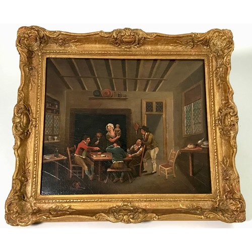 6 - 19TH CENTURY ENGLISH SCHOOL OIL ON PANEL DEPICTING FARM HOUSE KITCHEN SCENE, APPROX. 36 X 30 cm