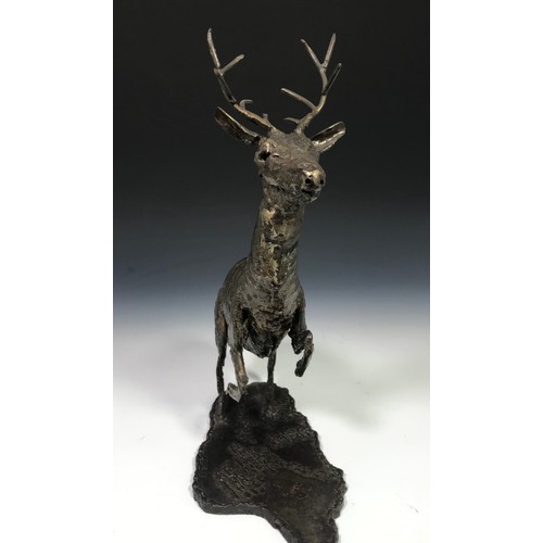 180 - BRONZE FIGURE DEPICTING A STAG, MARKED C E ASHLEY