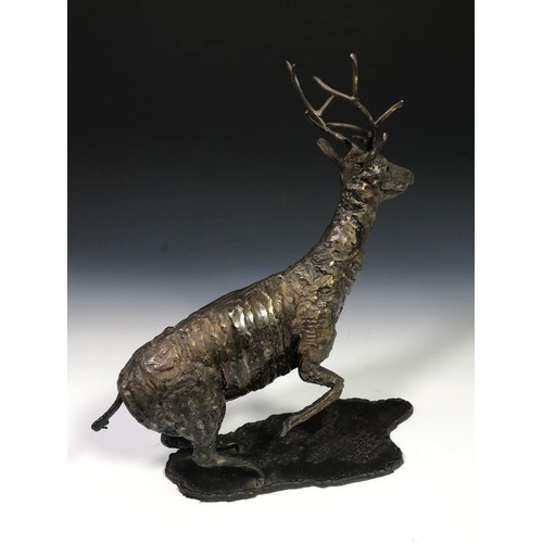 180 - BRONZE FIGURE DEPICTING A STAG, MARKED C E ASHLEY