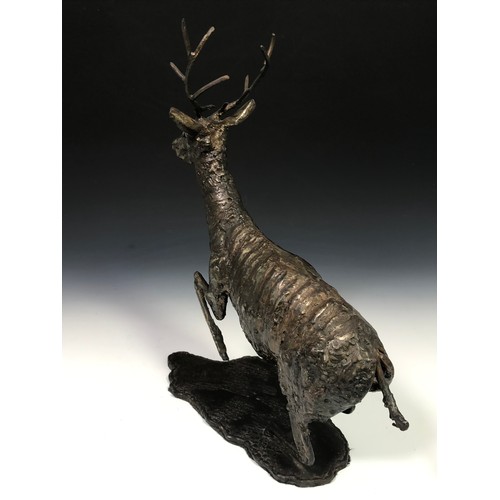 180 - BRONZE FIGURE DEPICTING A STAG, MARKED C E ASHLEY