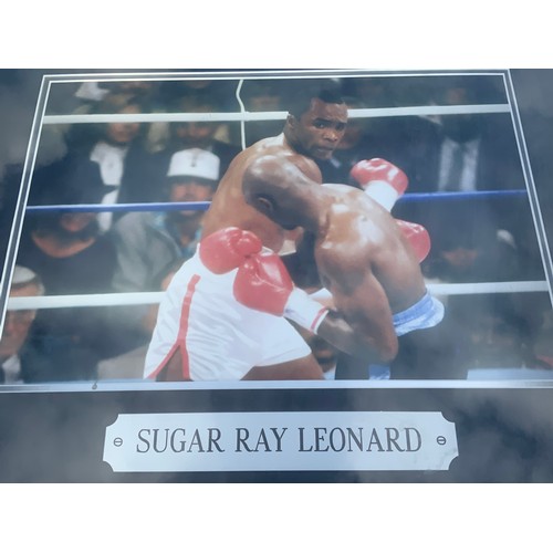 165 - SPORTING INTEREST, A FRAMED LONSDALE OF LONDON BOXING GLOVE SIGNED BY SUGAR RAY LEONARD, FISHER PROM... 