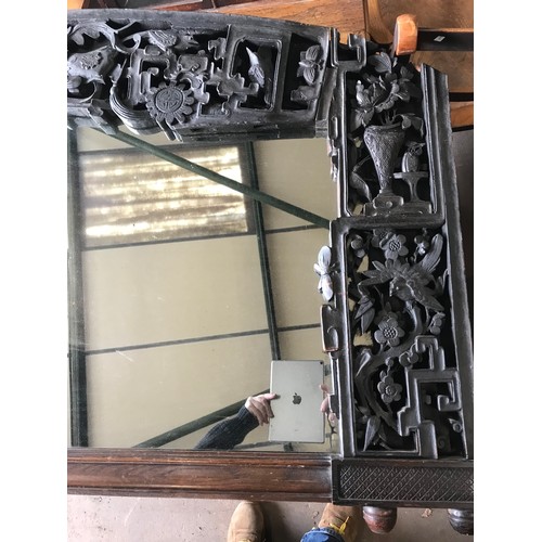 123 - GOOD QUALITY MIRROR WITH CARVED HARDWOOD SURROUND, approx. 178 cm