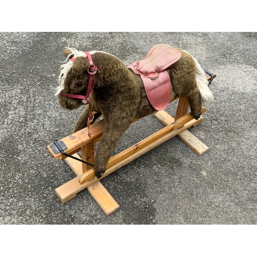 78 - VINTAGE WOODEN ROCKING HORSE, SADDLE & REINS.