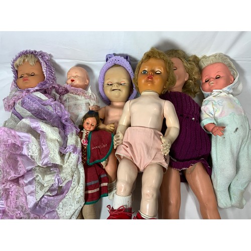 73 - 7 VINTAGE PLASTIC DOLLS, INC. ONE MARKED FP22.