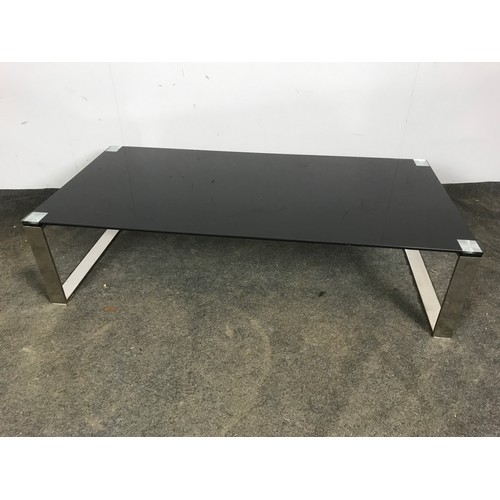 266 - STYLISH CHROME AND BLACK GLASS COFFEE TABLE