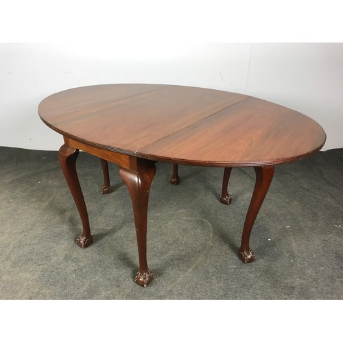 297 - MAHOGANY GATE LEG OVAL TOP DINING TABLE WITH BALL AND CLAW FEET