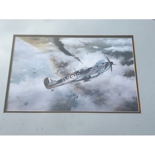 13 - PRINT OF A SPITFIRE OVER THE COAST, A BATTLE OF BRITAIN SCENE. TAYLOR 83