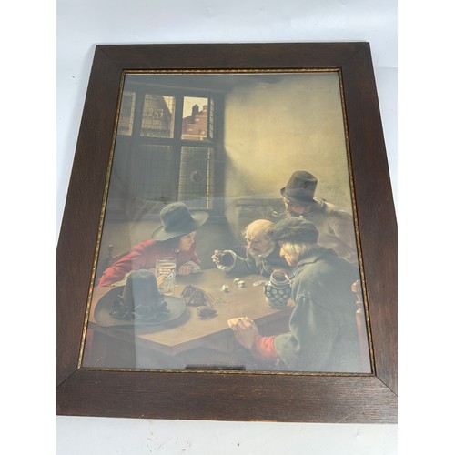 15 - PRINT OF CLAUS MEYER’S DICE PLAYERS, 1886, IN GOOD QUALITY OAK FRAME